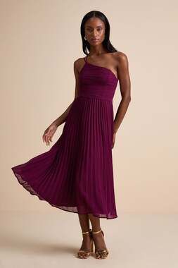 Lulus Pleated Midi Dress - One-Shoulder Chiffon Dress - Plum Midi Dress ,
Sz XL